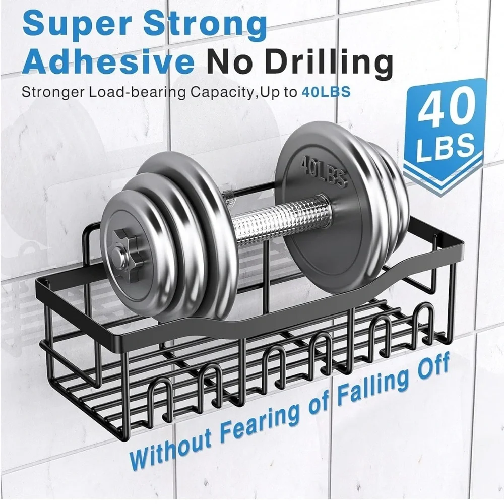 5 Piece Black Metal Wall-Mounted Bathroom/ Kitchen Shelf